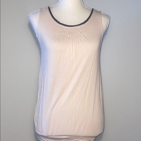LOFT Tops - Loft Light Pink Sleeveless Black Collar Tank Top